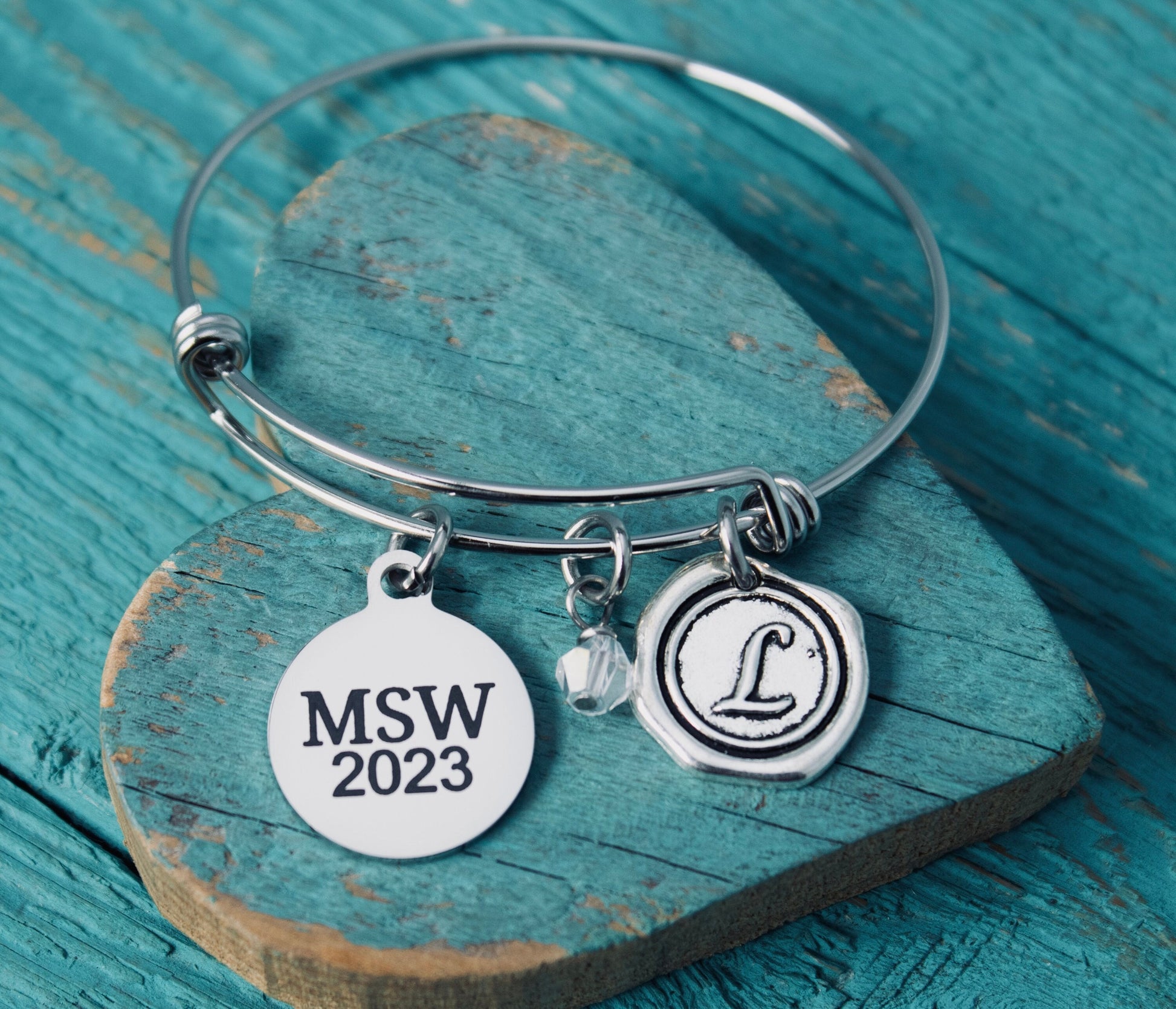 MSW, 2023, Master of Social Work, Masters degree, Social Worker, Professional Jewelry, Silver Jewelry, Graduation, Grad, Silver Bracelet